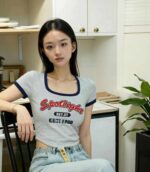 Summer American Vintage Color Block Letter Print Square Neck Knit T-Shirts - 252 Pcs Stock Lot | Wholesale Export | CNY 6.4/Piece - Image 3