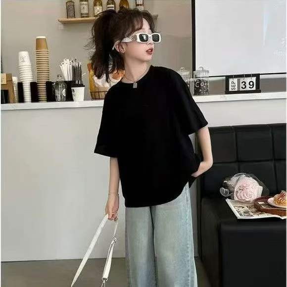 Wholesale Stock Lot Summer 220GSM Cotton Loose T-Shirts for Big Kids (Sizes 110-150), ~100pcs Individually Packed, 5.4 CNY/PC - Image 2