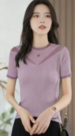 208 Pieces Stock Lot: Summer Lace Patchwork Elastic Slim-Fit Short Sleeve Knit Tops - One Size, Individually Packaged | CNY 6.4/PC Full Take - Image 6