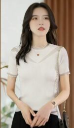 208 Pieces Stock Lot: Summer Lace Patchwork Elastic Slim-Fit Short Sleeve Knit Tops - One Size, Individually Packaged | CNY 6.4/PC Full Take - Image 3