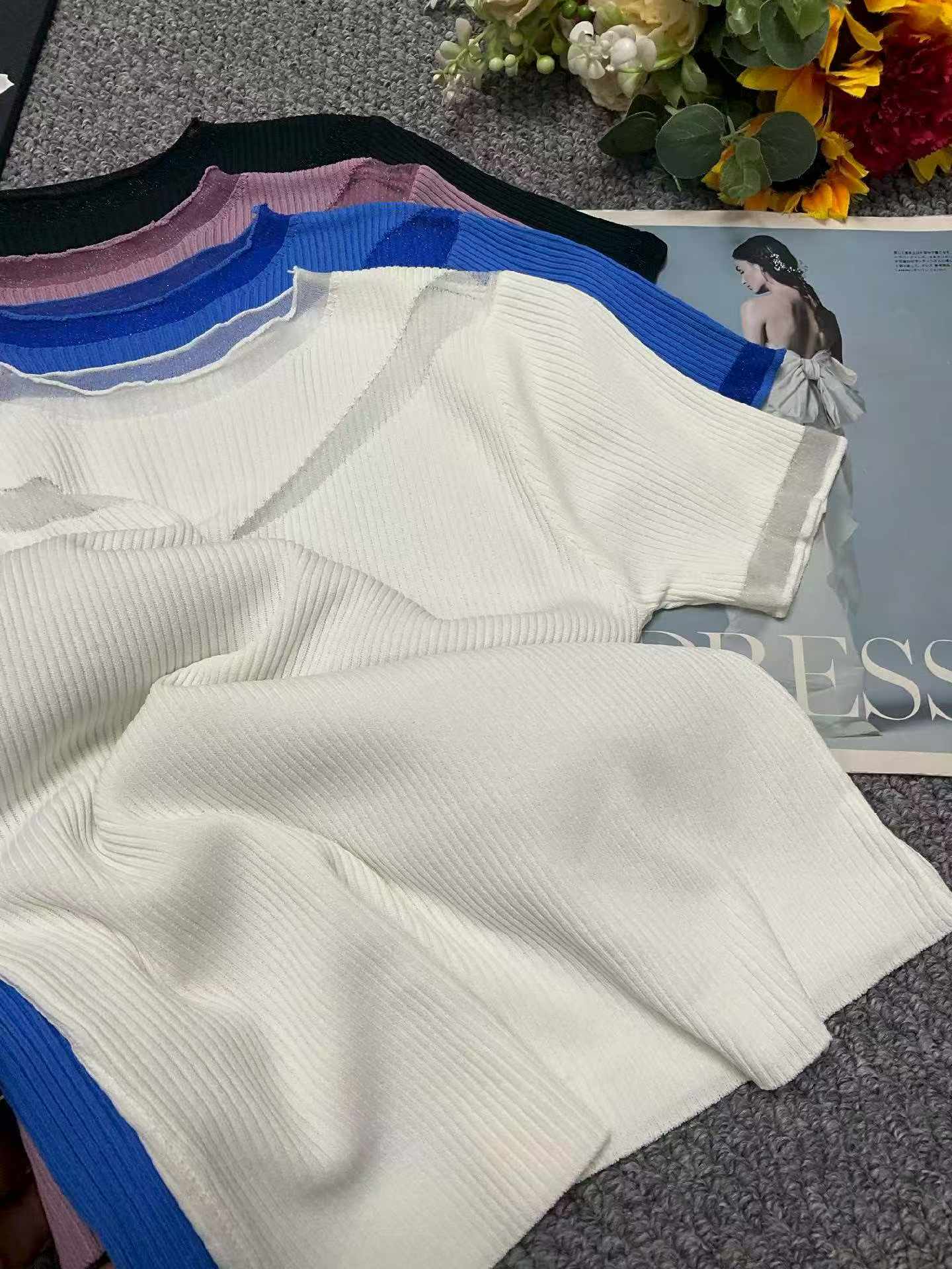 208 Pieces Stock Lot: Summer Lace Patchwork Elastic Slim-Fit Short Sleeve Knit Tops - One Size, Individually Packaged | CNY 6.4/PC Full Take - Image 2