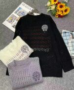 Spring New Loose Trendy Crew Neck Cutout Long Sleeve Knit Tops - 458 Pcs, 3 Colors (Mainly Grey, Few White), One Size, Soft Stretch Fabric | 7.4 CNY/Pc | Bulk Clothing Wholesale - Image 8