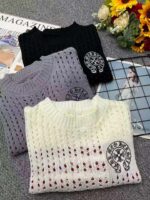 Spring New Loose Trendy Crew Neck Cutout Long Sleeve Knit Tops - 458 Pcs, 3 Colors (Mainly Grey, Few White), One Size, Soft Stretch Fabric | 7.4 CNY/Pc | Bulk Clothing Wholesale - Image 3