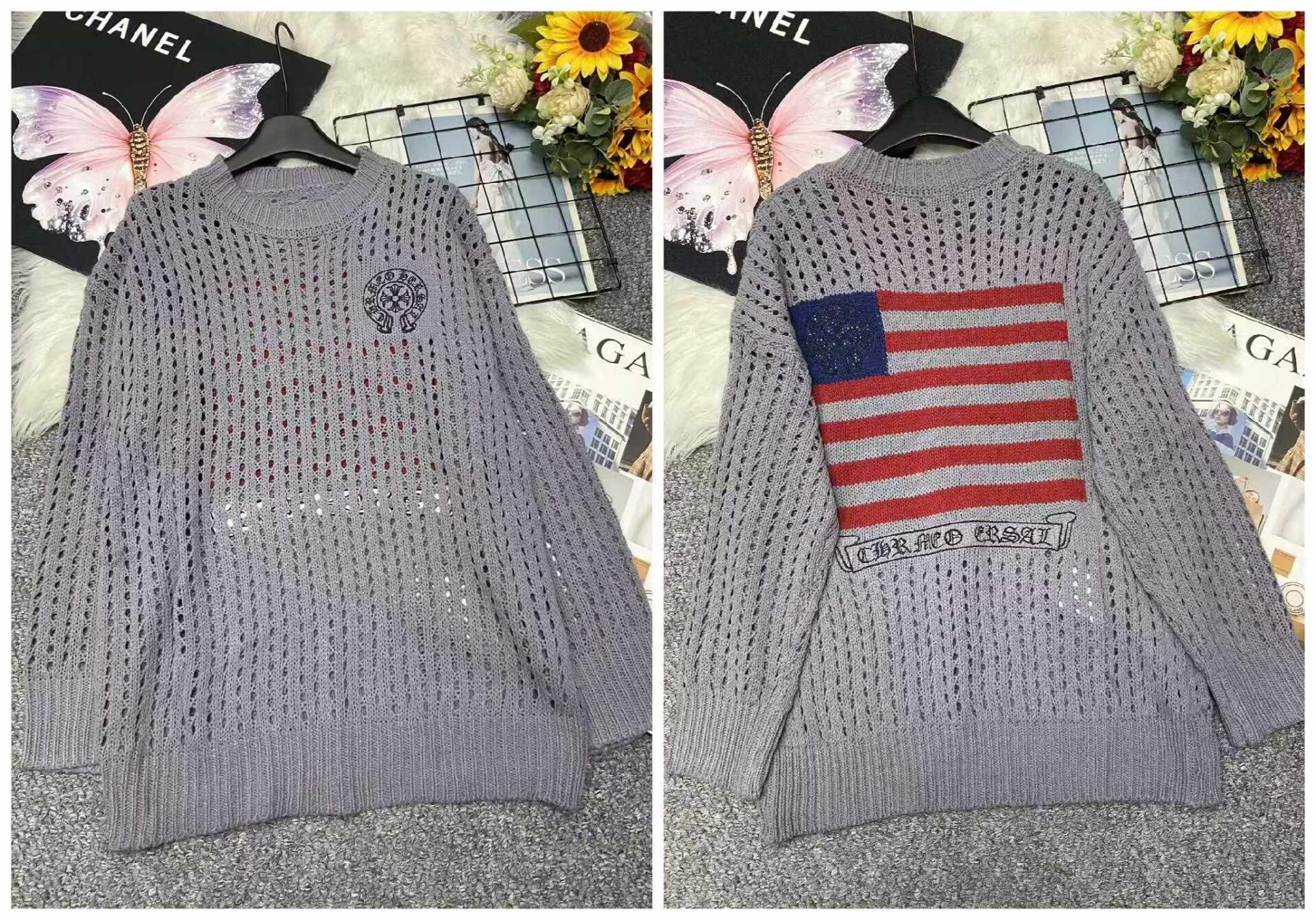 Spring New Loose Trendy Crew Neck Cutout Long Sleeve Knit Tops - 458 Pcs, 3 Colors (Mainly Grey, Few White), One Size, Soft Stretch Fabric | 7.4 CNY/Pc | Bulk Clothing Wholesale - Image 2