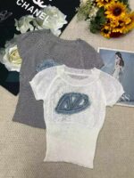 Bulk Stock Lot 180pcs Summer American Hot Girl Style Denim Patch Embroidered Ice Silk Knit Tops | Wholesale Export 6.4 CNY/PC - Image 9