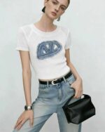 Bulk Stock Lot 180pcs Summer American Hot Girl Style Denim Patch Embroidered Ice Silk Knit Tops | Wholesale Export 6.4 CNY/PC - Image 7