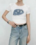 Bulk Stock Lot 180pcs Summer American Hot Girl Style Denim Patch Embroidered Ice Silk Knit Tops | Wholesale Export 6.4 CNY/PC - Image 6