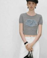 Bulk Stock Lot 180pcs Summer American Hot Girl Style Denim Patch Embroidered Ice Silk Knit Tops | Wholesale Export 6.4 CNY/PC - Image 5