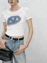 Bulk Stock Lot 180pcs Summer American Hot Girl Style Denim Patch Embroidered Ice Silk Knit Tops | Wholesale Export 6.4 CNY/PC - Image 4