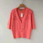 750PCS Spring & Fall Women's Watermelon Red V-Neck Slim Fit Jacquard Knit Cardigans, Half/3/4 Sleeves, Stretchy, Individually Packed, XS-L - Chinese Clothing Stock Lots Wholesale - Image 3