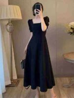 158pcs Hepburn-Inspired Black French Square Neck Puff Sleeve Dresses (S-XXL) | Wholesale Stock Lot - Image 7