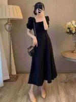 158pcs Hepburn-Inspired Black French Square Neck Puff Sleeve Dresses (S-XXL) | Wholesale Stock Lot - Image 5
