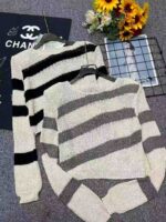 Spring Korean Mature Style Color-Block Striped Long-Sleeve Knit Tops with Shoulder Pads - ~100PCS Stock Lot, Individually Packed, One Size, Bulk Wholesale 6.4 CNY/Piece - Image 9