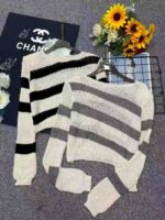 Spring Korean Mature Style Color-Block Striped Long-Sleeve Knit Tops with Shoulder Pads - ~100PCS Stock Lot, Individually Packed, One Size, Bulk Wholesale 6.4 CNY/Piece - Image 8