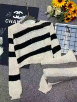 Spring Korean Mature Style Color-Block Striped Long-Sleeve Knit Tops with Shoulder Pads - ~100PCS Stock Lot, Individually Packed, One Size, Bulk Wholesale 6.4 CNY/Piece - Image 3