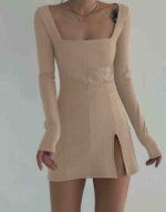 Wholesale Chinese Clothing Stock Lot: Spring Sexy Bodycon Split Hem Knit Dresses (Approx 40pcs) - One Size, Soft Stretchy Fabric, Individually Packed, CNY6.4/PC - Image 3