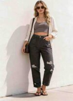 Vintage American Style Loose Plus Size Ripped Denim Dad Jeans for Women - Spring/Summer, S-2XL, 1120 Pcs, Individually Packaged with Waist Tags | Bulk Stock Lot Wholesale - Image 4