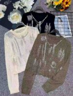 Vintage Tie-Dye Chain Detail Crew Neck Long Sleeve Knit Tops | Around 70 Pieces | Stock Lot Wholesale with Free Accessories | Full Clearance 8.4 CNY/Piece - Image 9