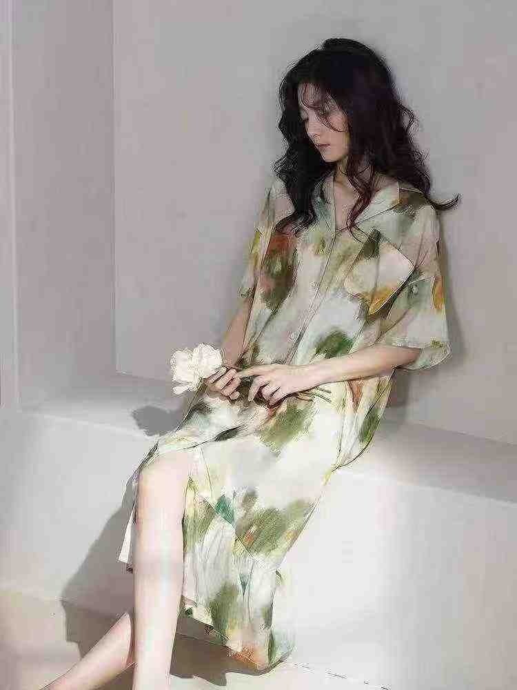 364PCS Silk-Like Tie-Dye Nightdresses Stock Lot - One Size, Individually Packed, Wholesale at 7.4 CNY Each - Image 2