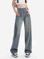 American Street Style Cloud Blue Patchwork Loose Wide-Leg Women's Jeans | 1000pcs, XS-L Sizes, Single Style & Color, Individual Packaging | Wholesale Stock Lot 17.3 CNY - Image 9