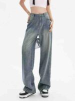 American Street Style Cloud Blue Patchwork Loose Wide-Leg Women's Jeans | 1000pcs, XS-L Sizes, Single Style & Color, Individual Packaging | Wholesale Stock Lot 17.3 CNY - Image 7