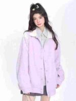 Clearance Sale: 158 Pieces (No Assortment) Taro Purple Waffle Color-Block Baseball Jackets, Individually Packed - Image 9