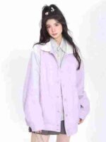 Clearance Sale: 158 Pieces (No Assortment) Taro Purple Waffle Color-Block Baseball Jackets, Individually Packed - Image 8