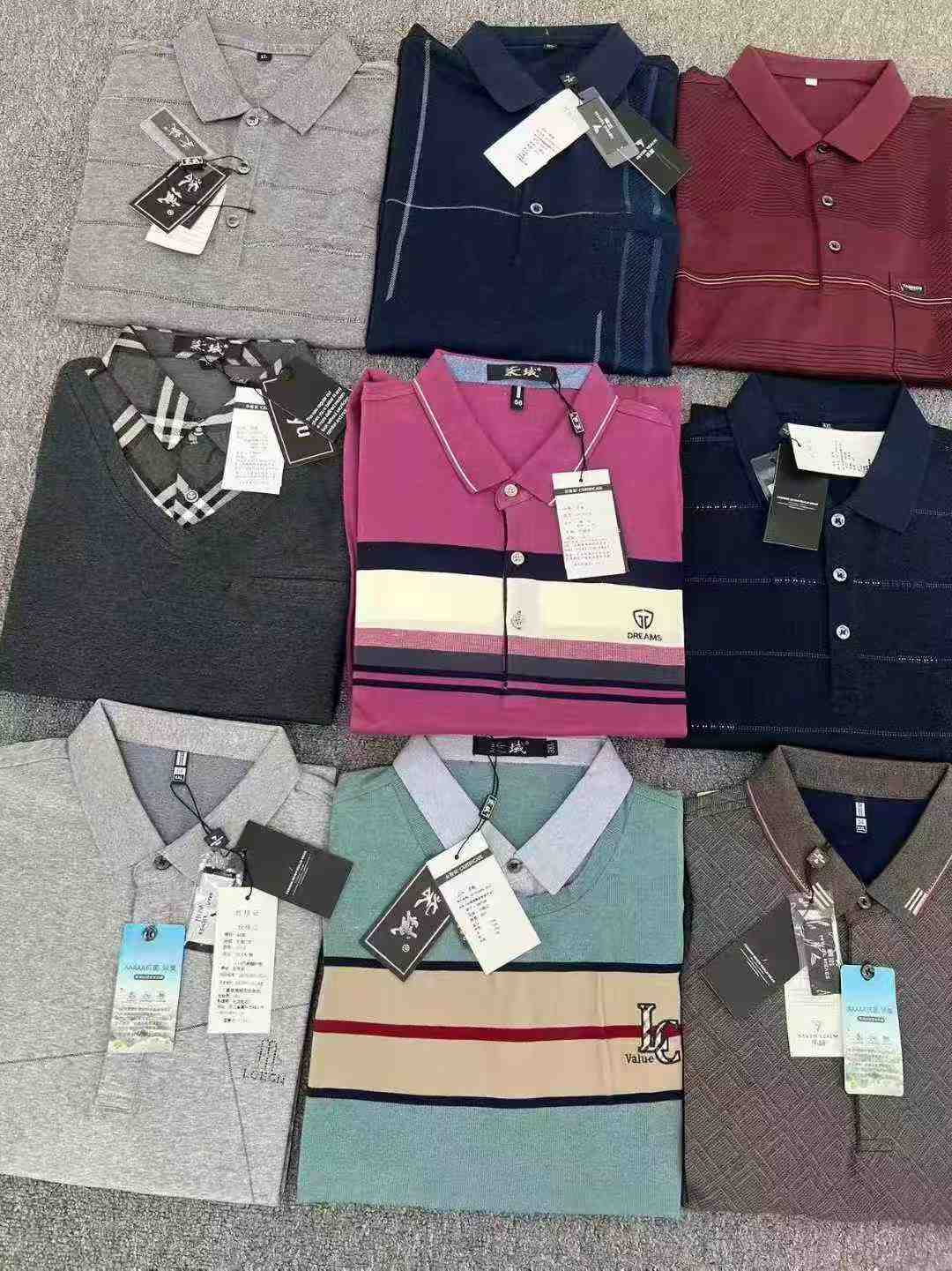 Qiyu Brand Men's Cotton Long Sleeve Polo Shirts (Layered Fake Two-Piece Style), 2199 Pieces Full Stock Lot, CNY14.3 Each, Sizes M-4XL, Individually Packed with Tags - Image 1