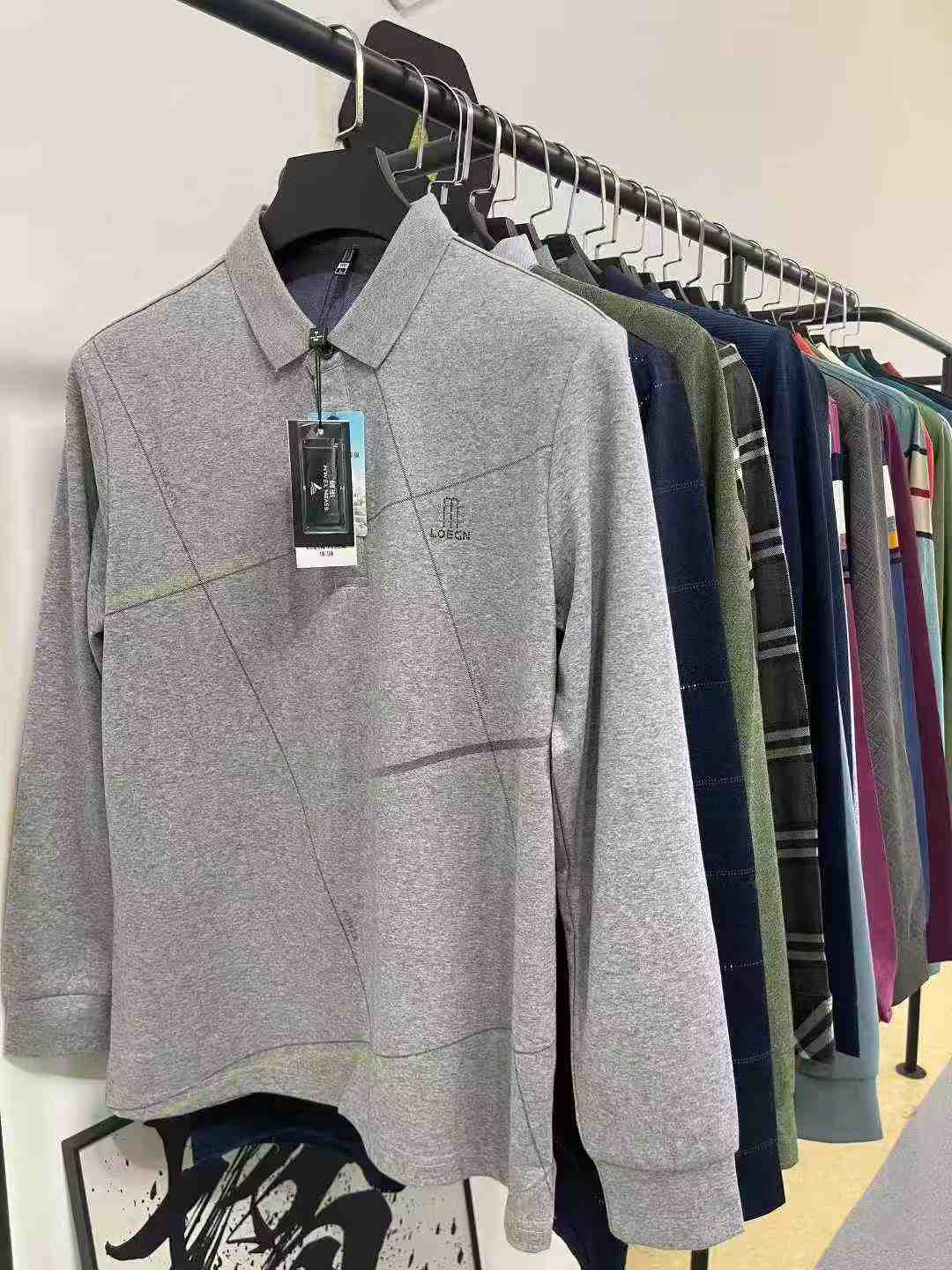 Qiyu Brand Men's Cotton Long Sleeve Polo Shirts (Fake Two-Piece Style) - 2199 Pieces Full Clearance at 14.3 CNY Each | Sizes M to 4XL, Premium Quality with Tags & Individual Packaging - Image 1