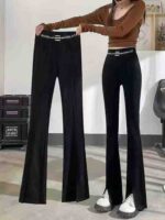 70pcs Autumn High-Waisted Split Flared Wide-Leg Pants Stock Lot - Stretchy S to 3XL, Black Only, Quality Roman Fabric, Individually Packed - Full Clearance 13.3 CNY/Piece - Image 1