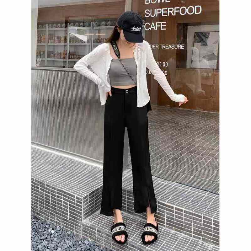 Full Stock Clearance: 260pcs Women's Black Split Hem Suit Pants, S-XXL, Ankle-Length Wide Leg, Seam-Bound Lining, Independent Packaging, Spring & Autumn, 12.3 CNY/Piece - Image 1