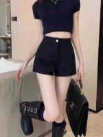 262 PCS Women's High-Waist Stretch Black Roman Shorts - Slim A-Line Dressy Hot Pants for Fall/Winter/Spring, S-XXL, Bulk Stock Lot Wholesale - Image 1