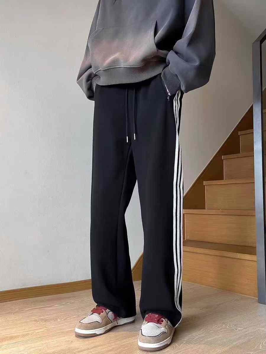 256 PCS Unisex Waffle Knit Wide-Leg Track Pants Loose Fit High-Waisted Casual Pants Black & Gray M-XXL Stock Lot Full Clearance - 10.3 CNY Each - Image 1
