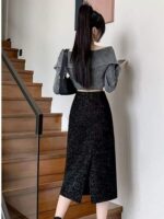 Spring Black Chanel-Inspired Glitter Chenille Midi Straight Bodycon Skirts | 303 Pcs (L-2XL) | Tagged & Individually Packaged | Stock Lot Wholesale 6.4 CNY/Pc - Image 1