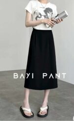 Stock Lot Clearance: Summer Black Midi Suit Skirts, Individually Packed with Waist Tag, Sizes M-XL, 40 Pieces Bulk Wholesale at 4.4 CNY Each - Image 1