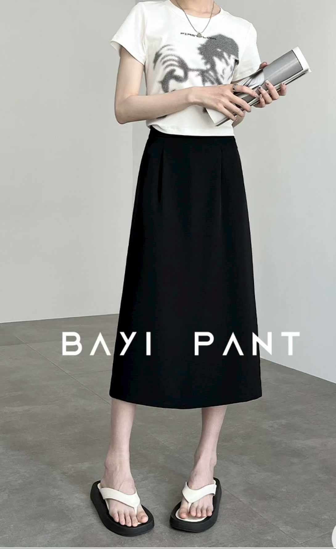 Stock Lot Clearance: Summer Black Midi Suit Skirts, Individually Packed with Waist Tag, Sizes M-XL, 40 Pieces Bulk Wholesale at 4.4 CNY Each - Image 1