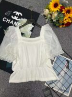 1000PCS Summer Brand Original Knit Tops - Lace Patchwork, French Square Neck, Puff Sleeves, One Size, Tagged & Individual Packaging, Bulk Stock Lot Wholesale - Image 1