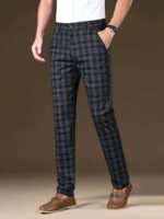 Spring Men's Stretch Plaid Straight Slim-Fit Korean Style Casual Dress Pants | 210 Pcs Stock Lot, Sizes 28-34, Individually Packed, Bulk Wholesale 10.4 CNY/PC - Image 1