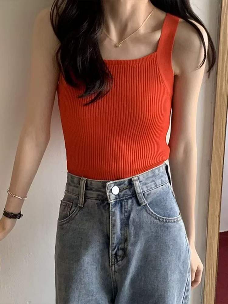 Summer Solid Loose Versatile Knit Camisoles Stock Lot - 4100 Pcs, Individually Packaged, Fits 50-75kg, Full Clearance @ 5.4 CNY/Piece - Image 1