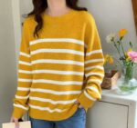 Stock Lot: 120pcs Spring Loose Fit Color Block Stripe Crew Neck Pullover Sweaters - Full Take @6.4 CNY/Piece, Soft Stretch Fabric, Individually Packed - Image 1