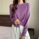 Chinese Clothing Stock Lot: Korean Style Spring Plain Irregular Hem Crew Neck Long Sleeve Knit Tops - 282 Pcs, Multi-Color, Bulk Wholesale - Image 1