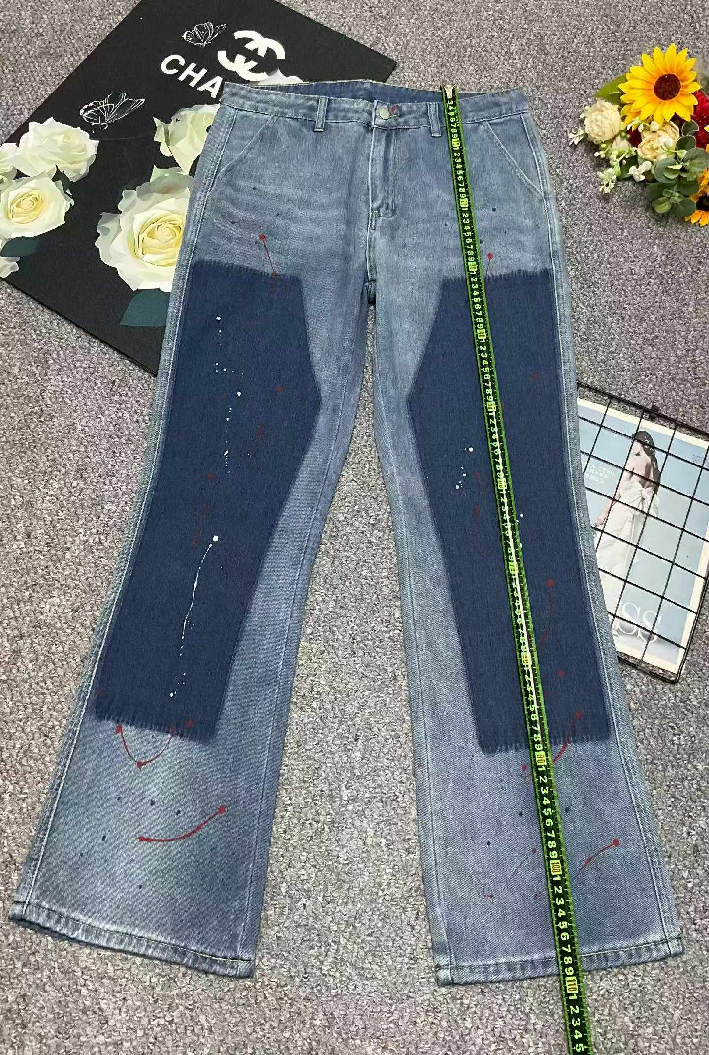 Spring New American Retro Color Block Patchwork Straight-Leg Denim Pants - 155 Pcs, Bulk Stock Lot Wholesale, All Clearance at 10.4 CNY Each - Image 1