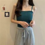 295PCS Summer Plain Stretch Slim-Fit Knitted Halter Tank Tops - Bulk Stock Clothing Wholesale, CNY5.4/PC Full Take - Image 1