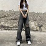 Spring/Summer Vintage Washed Cotton Distressed Straight Wide-Leg Jeans - XS to 2XL, 1072 Pieces, Full Clearance 8.3 CNY/Pc, Independent Packaging with Waist Tag - Image 1