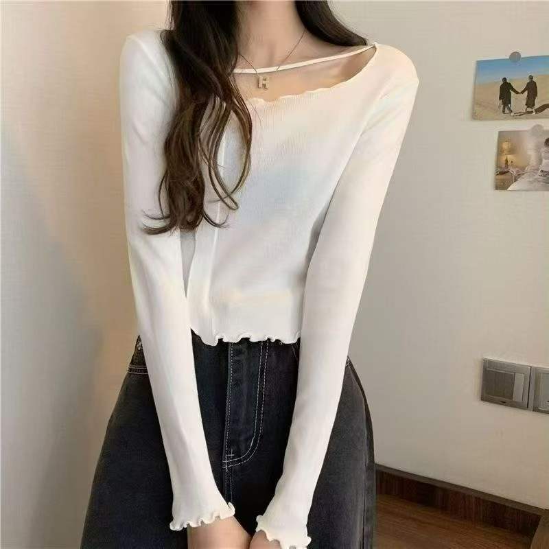 Autumn & Winter Viral Square Neck Ruffled Split Hem Knit Pullover Sweaters - 1110pcs Chinese Clothing Stock Lot, Bulk Wholesale, CNY5.4/pc - Image 1