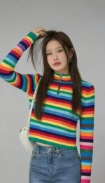 Spring & Autumn High-Stretch Striped Half-Zip Knit Pullover Sweaters, One Size, Individually Packed - 620pcs Bulk Stock Lot, 4.4 CNY Each (Wholesale Export) - Image 1