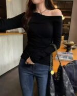 Bulk Stock Clearance: 685PCS Early Autumn Elegant Slant Shoulder Long Sleeve Core Yarn Pullover Sweaters (One Size, Soft Stretchy, Individually Packed) | Wholesale Export - Image 1