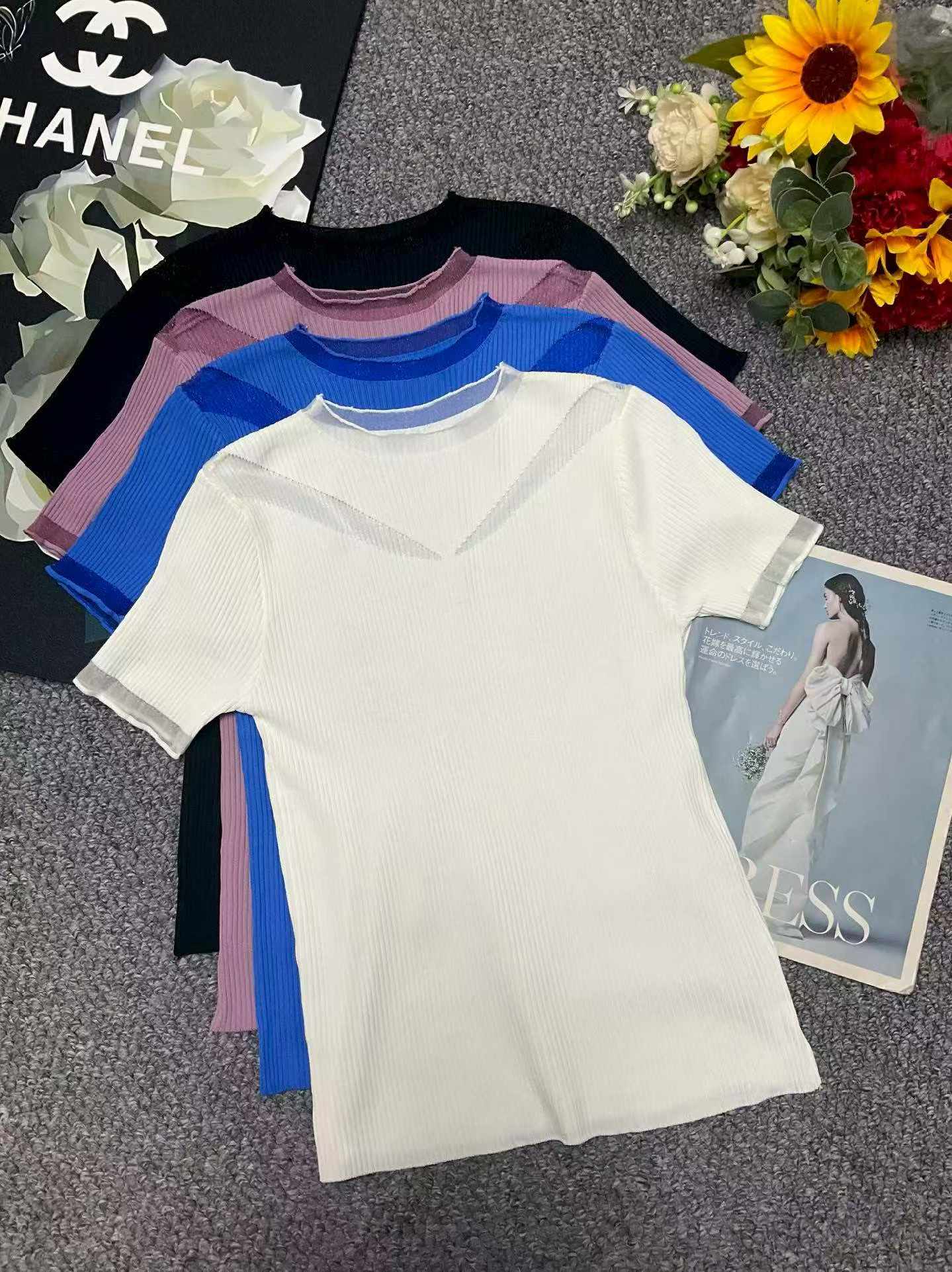 208 Pieces Stock Lot: Summer Lace Patchwork Elastic Slim-Fit Short Sleeve Knit Tops - One Size, Individually Packaged | CNY 6.4/PC Full Take - Image 1