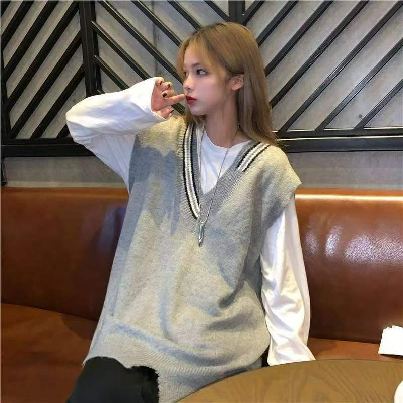 Fall & Winter Plus Size Hong Kong-Inspired Lazy Style Knit Vest Sweaters | 1800PCS Bulk Stock Lot, 5.4 CNY Each | Wholesale Export - Image 1