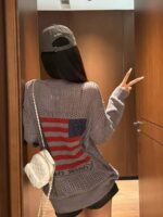 Spring New Loose Trendy Crew Neck Cutout Long Sleeve Knit Tops - 458 Pcs, 3 Colors (Mainly Grey, Few White), One Size, Soft Stretch Fabric | 7.4 CNY/Pc | Bulk Clothing Wholesale - Image 1